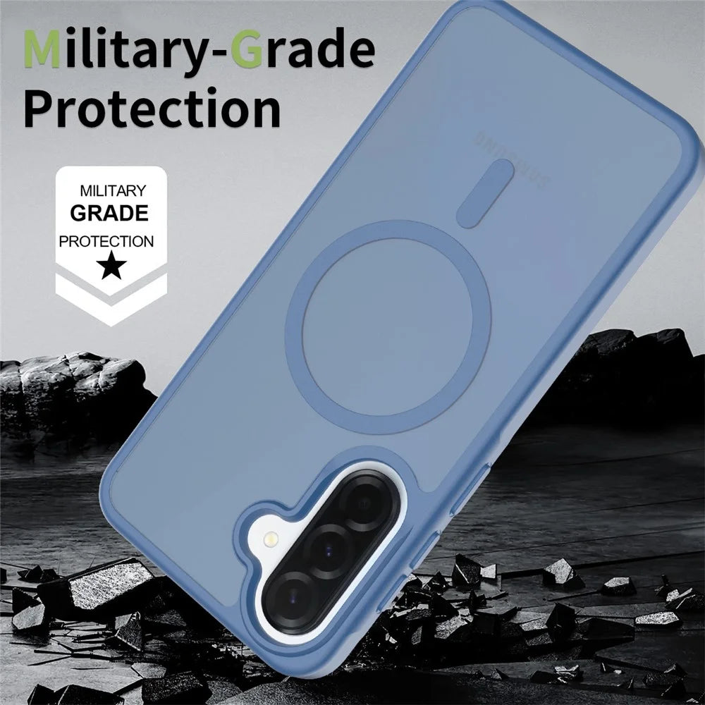 For Samsung Galaxy A37 5G Magnetic Case TPU Frame Acrylic Back Phone Cover Skin Touch - Blue - 4