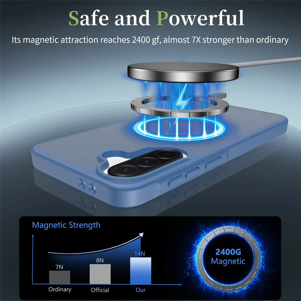 For Samsung Galaxy A37 5G Magnetic Case TPU Frame Acrylic Back Phone Cover Skin Touch - Blue - 6