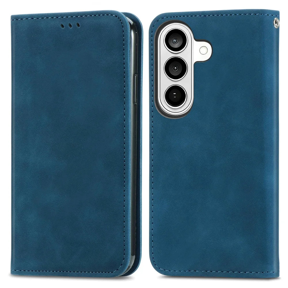 For Samsung Galaxy A57 5G Leather Case with Card Holder Magnetic Absorption Phone Cover - Dark Blue - 1