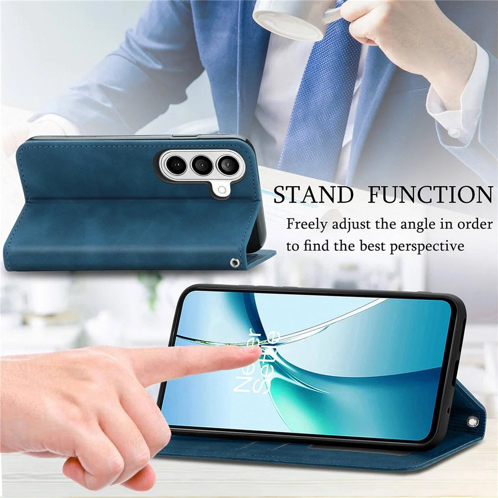 For Samsung Galaxy A57 5G Leather Case with Card Holder Magnetic Absorption Phone Cover - Dark Blue - 5