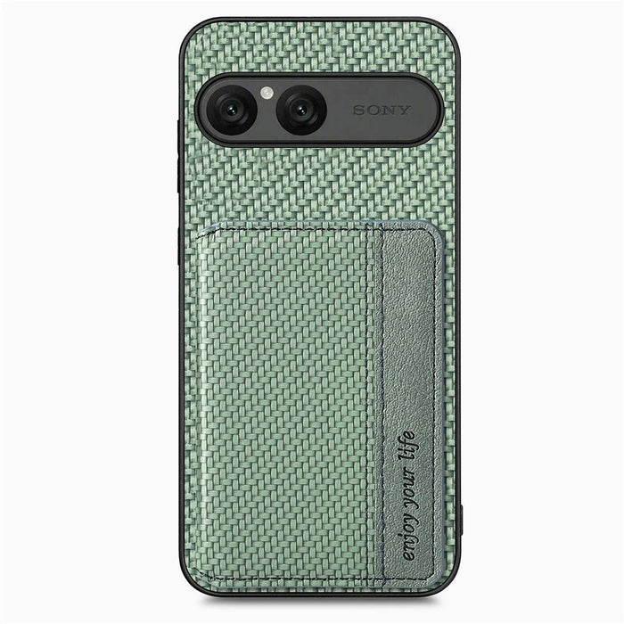 For Sony Xperia 10 VII Case RFID Blocking Carbon Fiber Leather Phone Back Cover with Card Holder - Green - 2