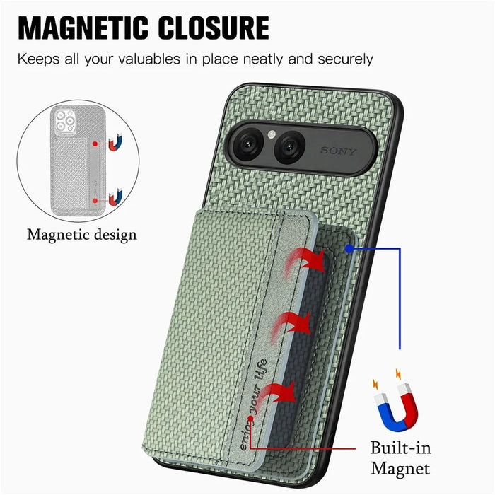 For Sony Xperia 10 VII Case RFID Blocking Carbon Fiber Leather Phone Back Cover with Card Holder - Green - 3