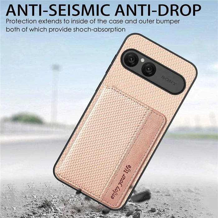 For Sony Xperia 10 VII Case RFID Blocking Carbon Fiber Leather Phone Back Cover with Card Holder - Green - 7