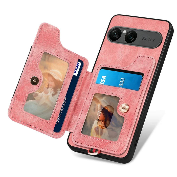 For Sony Xperia 10 VII Retro PU Leather Case Phone Cover with RFID Blocking Card Holder  /  Ring Holder - Pink - 3