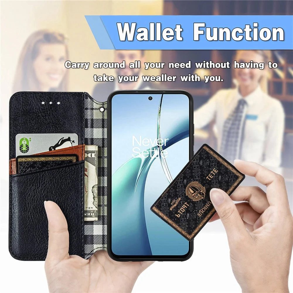 For Samsung Galaxy A57 5G Case Rhombus Imprint PU Leather Wallet Phone Cover - Black - 4