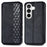 For Samsung Galaxy A37 5G Case Rhombus Imprint PU Leather Wallet Phone Cover - Black - 1