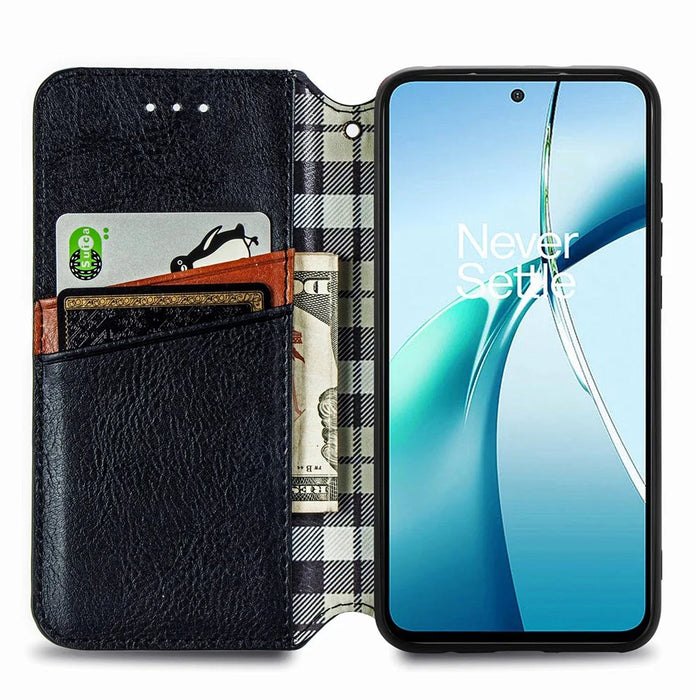 For Samsung Galaxy A37 5G Case Rhombus Imprint PU Leather Wallet Phone Cover - Black - 2