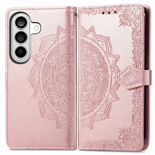 For Samsung Galaxy A57 5G Wallet Case Mandala Flower Leather Phone Cover Stand - Rose Gold - 1