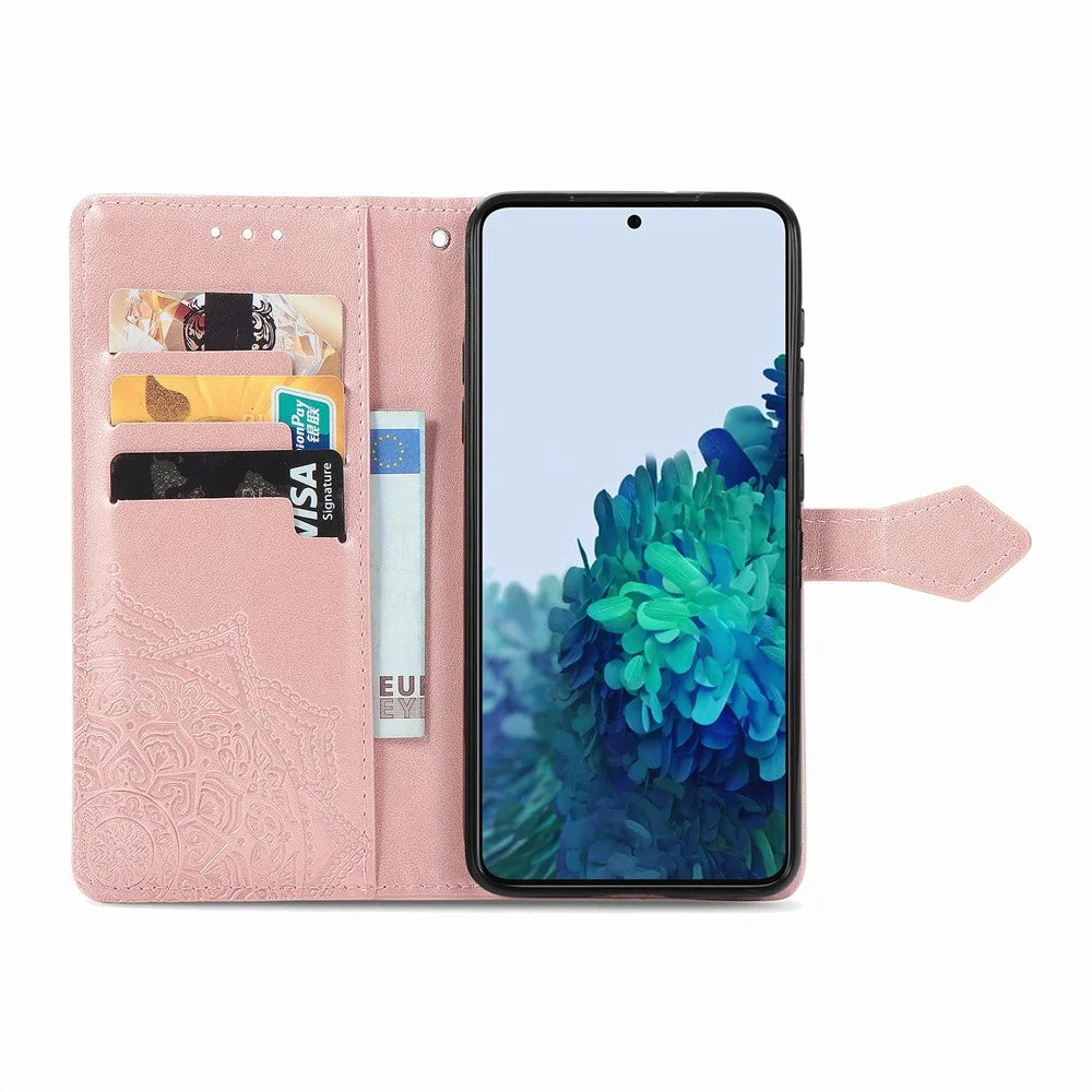 For Samsung Galaxy A57 5G Wallet Case Mandala Flower Leather Phone Cover Stand - Rose Gold - 2