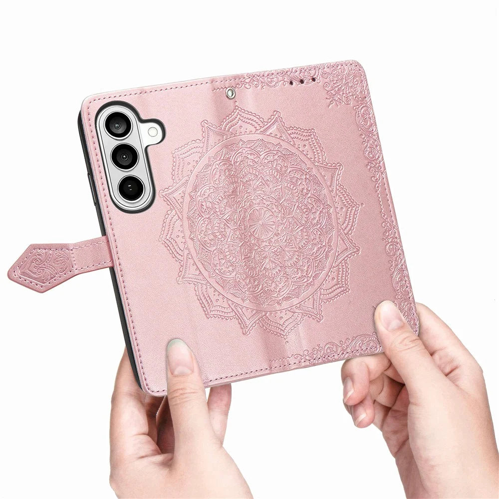 For Samsung Galaxy A57 5G Wallet Case Mandala Flower Leather Phone Cover Stand - Rose Gold - 4