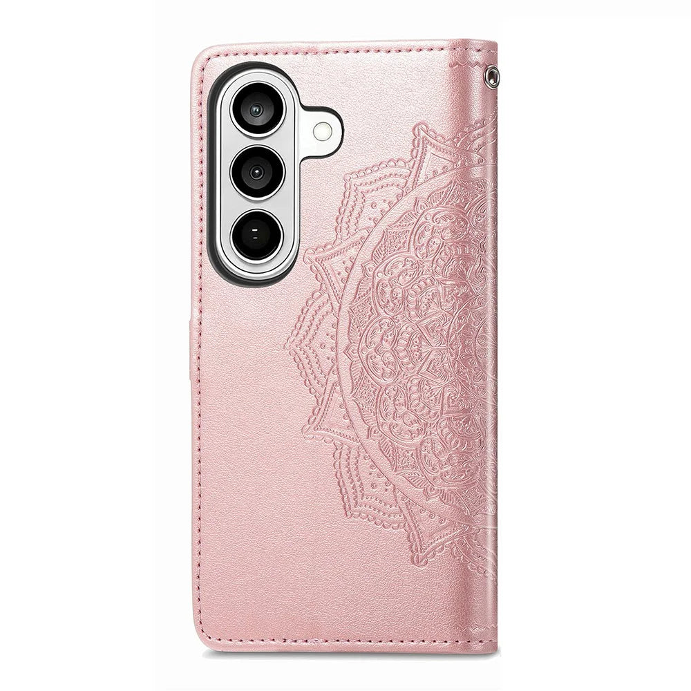 For Samsung Galaxy A37 5G Wallet Case Mandala Flower Leather Phone Cover Stand - Rose Gold - 6