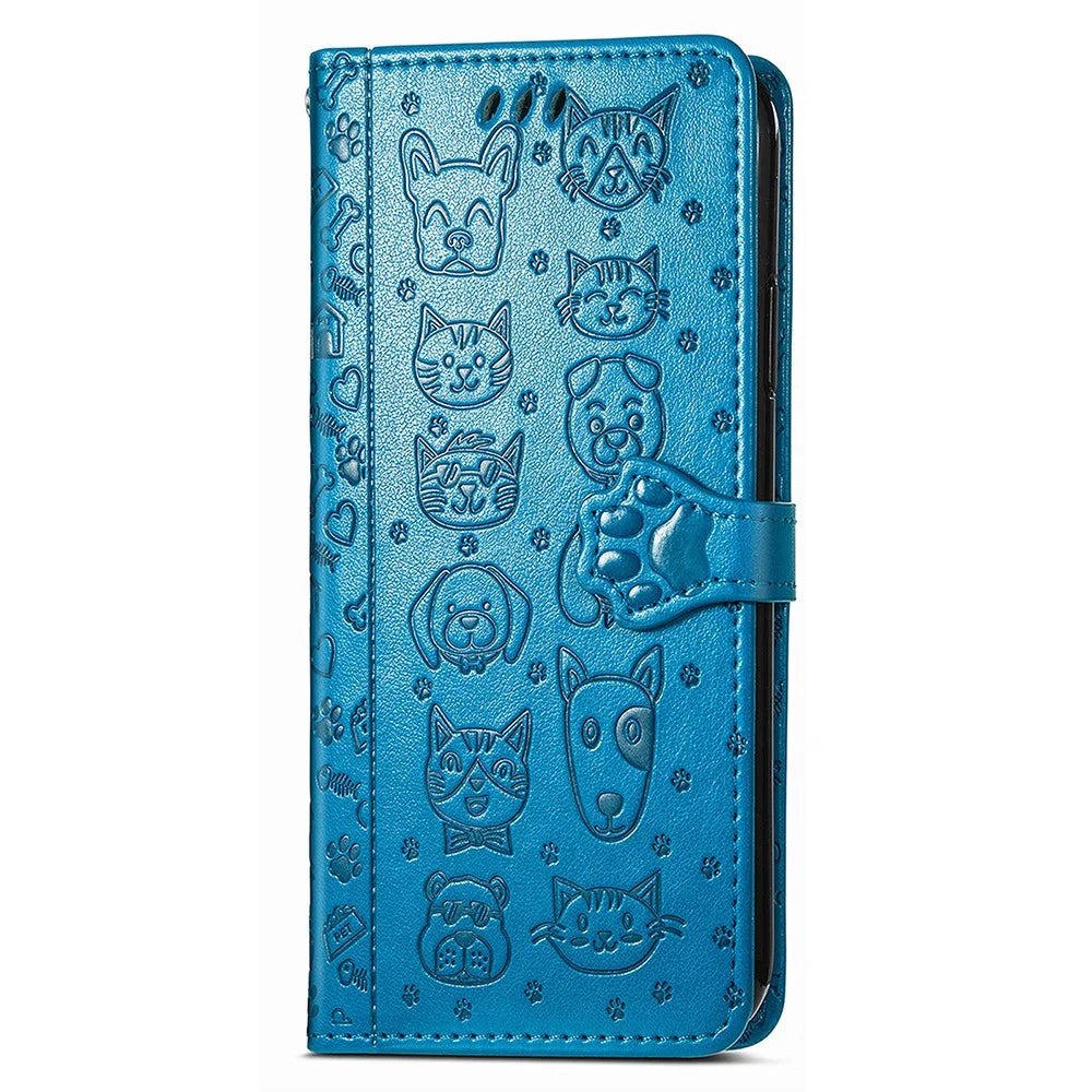 For Samsung Galaxy A57 5G Case Flip Wallet Leather Phone Cover with Cute Cat Dog Pattern - Blue - 5
