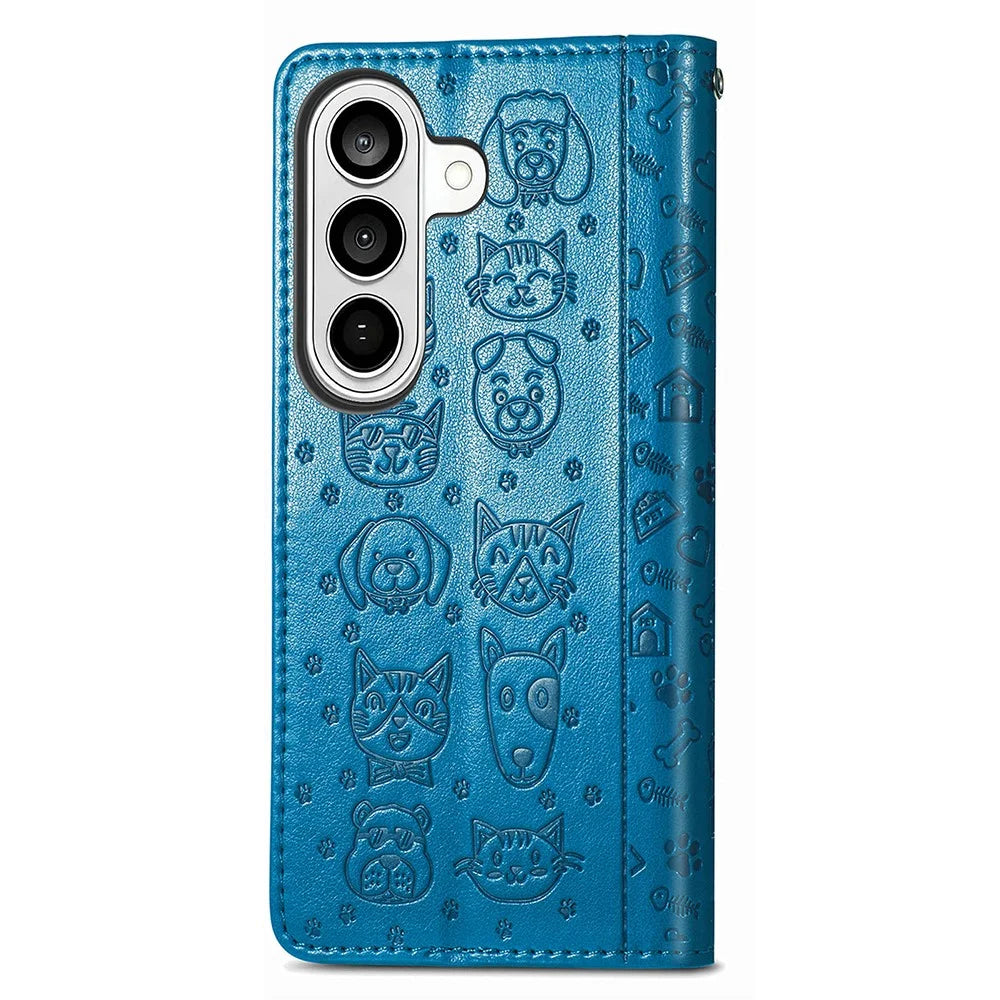 For Samsung Galaxy A57 5G Case Flip Wallet Leather Phone Cover with Cute Cat Dog Pattern - Blue - 6