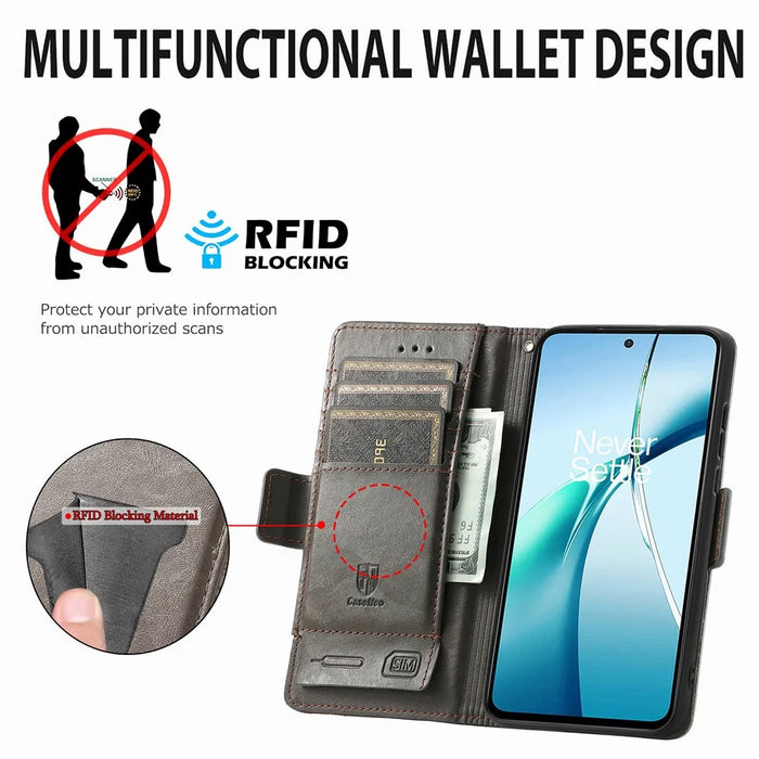 CASENEO For Samsung Galaxy A37 5G Phone Cases PU Leather Cover Stand with RFID Blocking Wallet - Black - 6