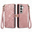 For Samsung Galaxy A57 5G Case Zipper Wallet Geometry Lines Leather Phone Cover with Strap - Pink - 1