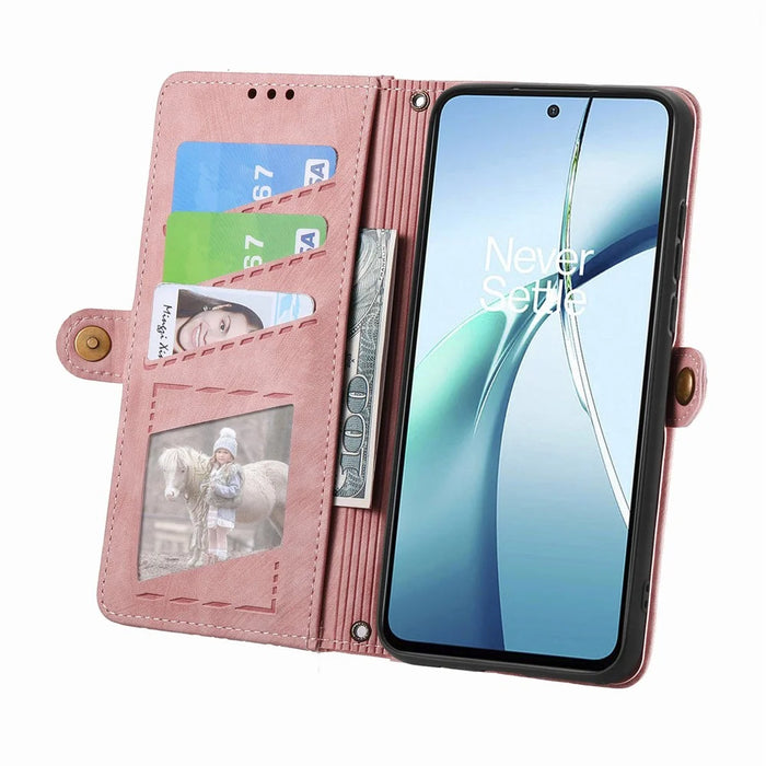 For Samsung Galaxy A57 5G Case Zipper Wallet Geometry Lines Leather Phone Cover with Strap - Pink - 2