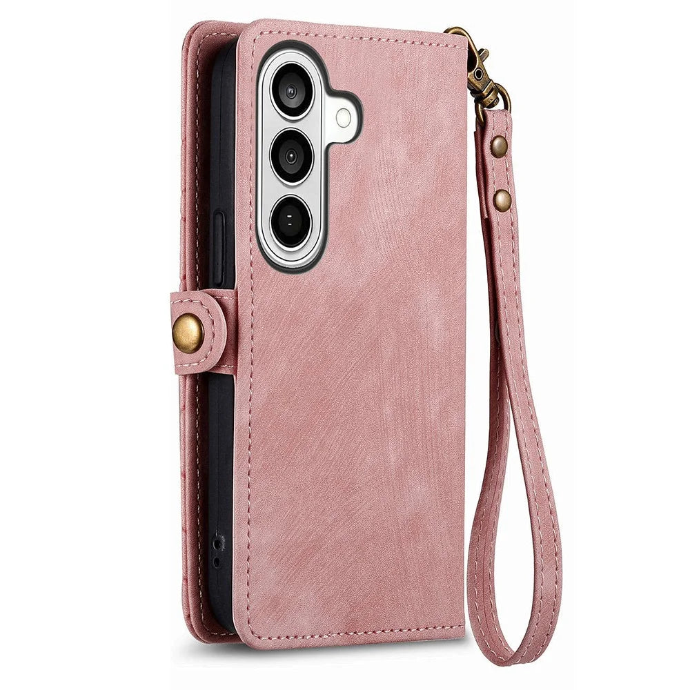 For Samsung Galaxy A37 5G Case Zipper Wallet Geometry Lines Leather Phone Cover with Strap - Pink - 5