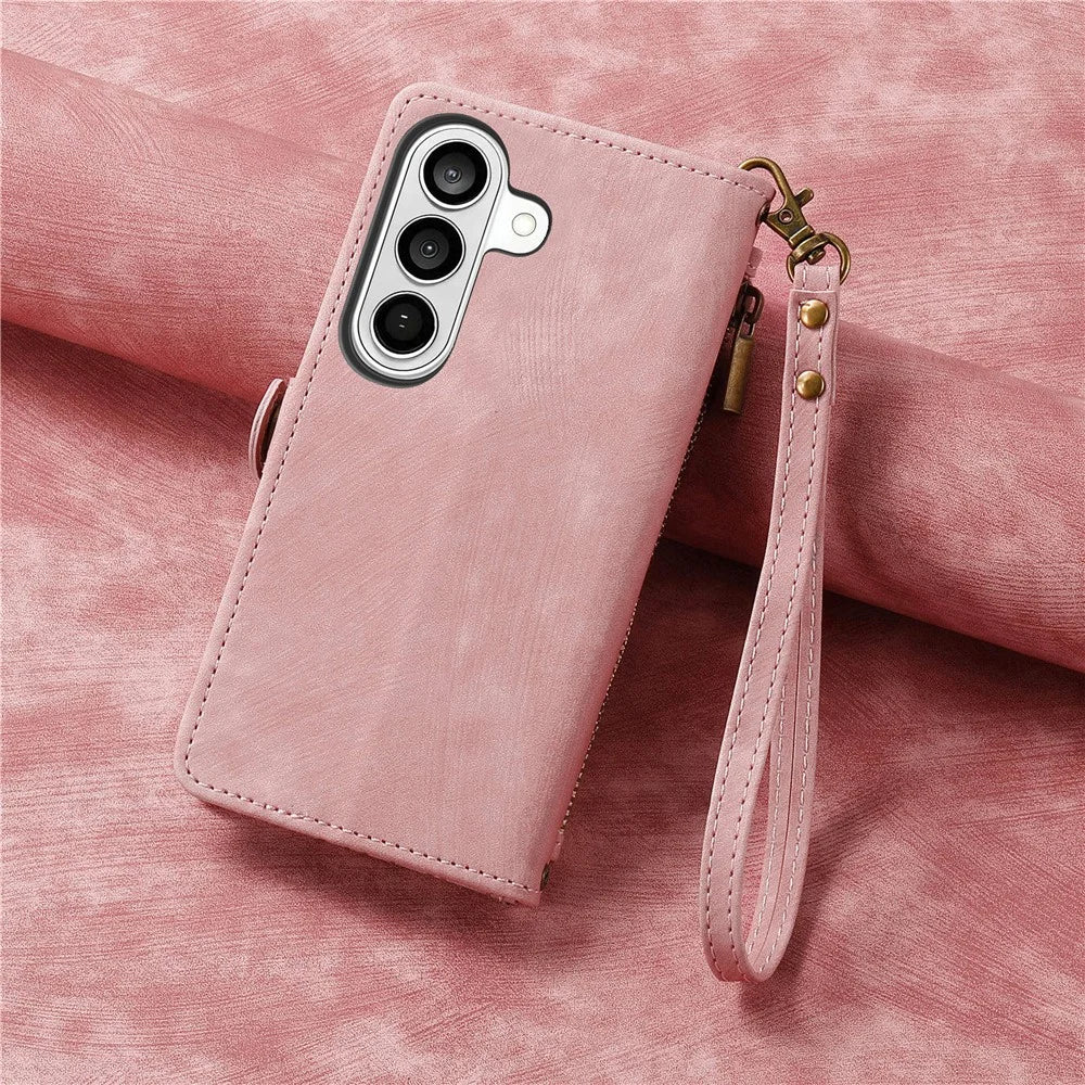 For Samsung Galaxy A37 5G Case Zipper Wallet Geometry Lines Leather Phone Cover with Strap - Pink - 7