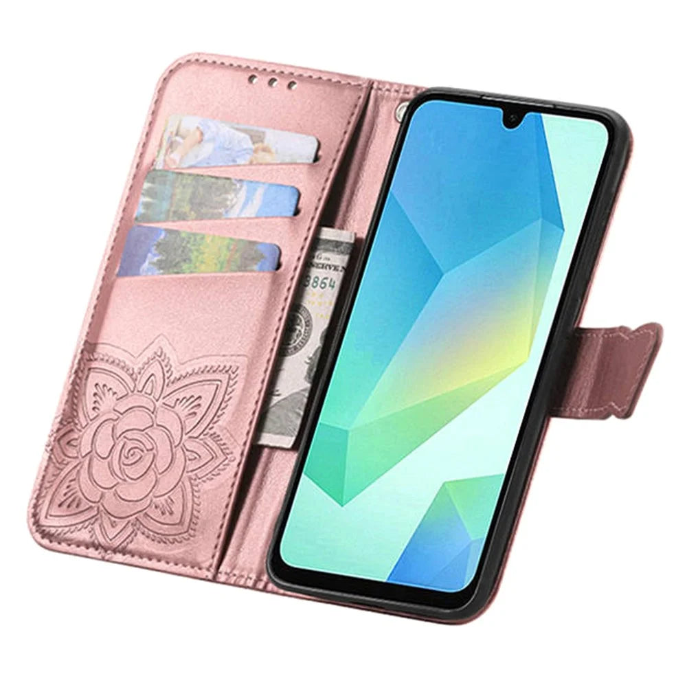 For Samsung Galaxy A57 5G Case with Strap Butterfly Pattern PU Leather Wallet Phone Cover - Rose Gold - 2
