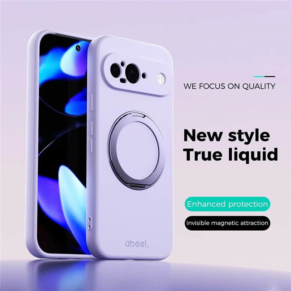 ABEEL For Google Pixel 9 Magnetic Case Kickstand Skin Touch Liquid Silicone Phone Cover - Purple - 2