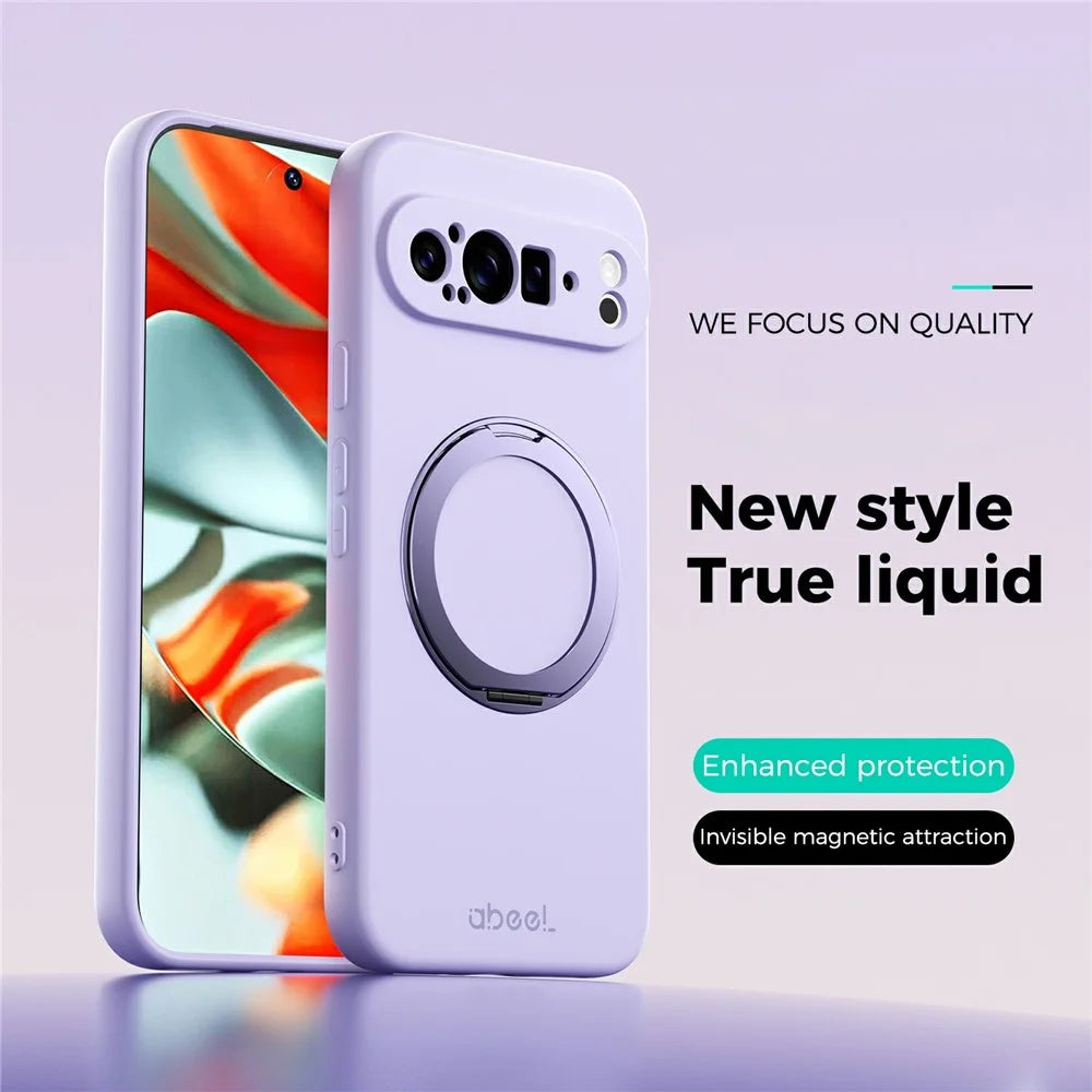 ABEEL For Google Pixel 9 Pro XL Magnetic Case Kickstand Skin Touch Liquid Silicone Phone Cover - Purple - 2