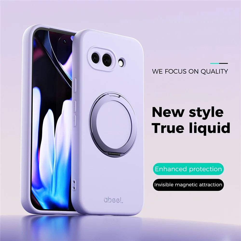 ABEEL For Google Pixel 9a Magnetic Case Kickstand Skin Touch Liquid Silicone Phone Cover - Purple - 2