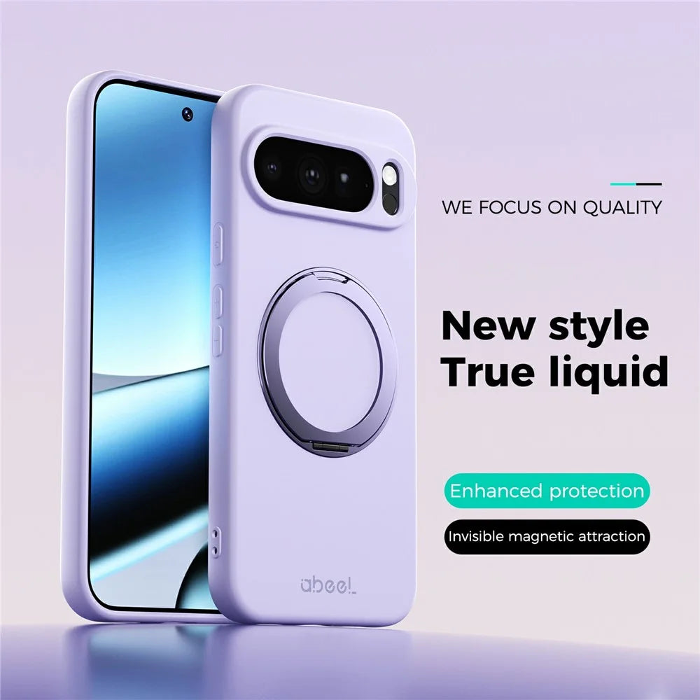 ABEEL For Google Pixel 10 Pro XL Magnetic Case Kickstand Skin Touch Liquid Silicone Phone Cover - Purple - 2