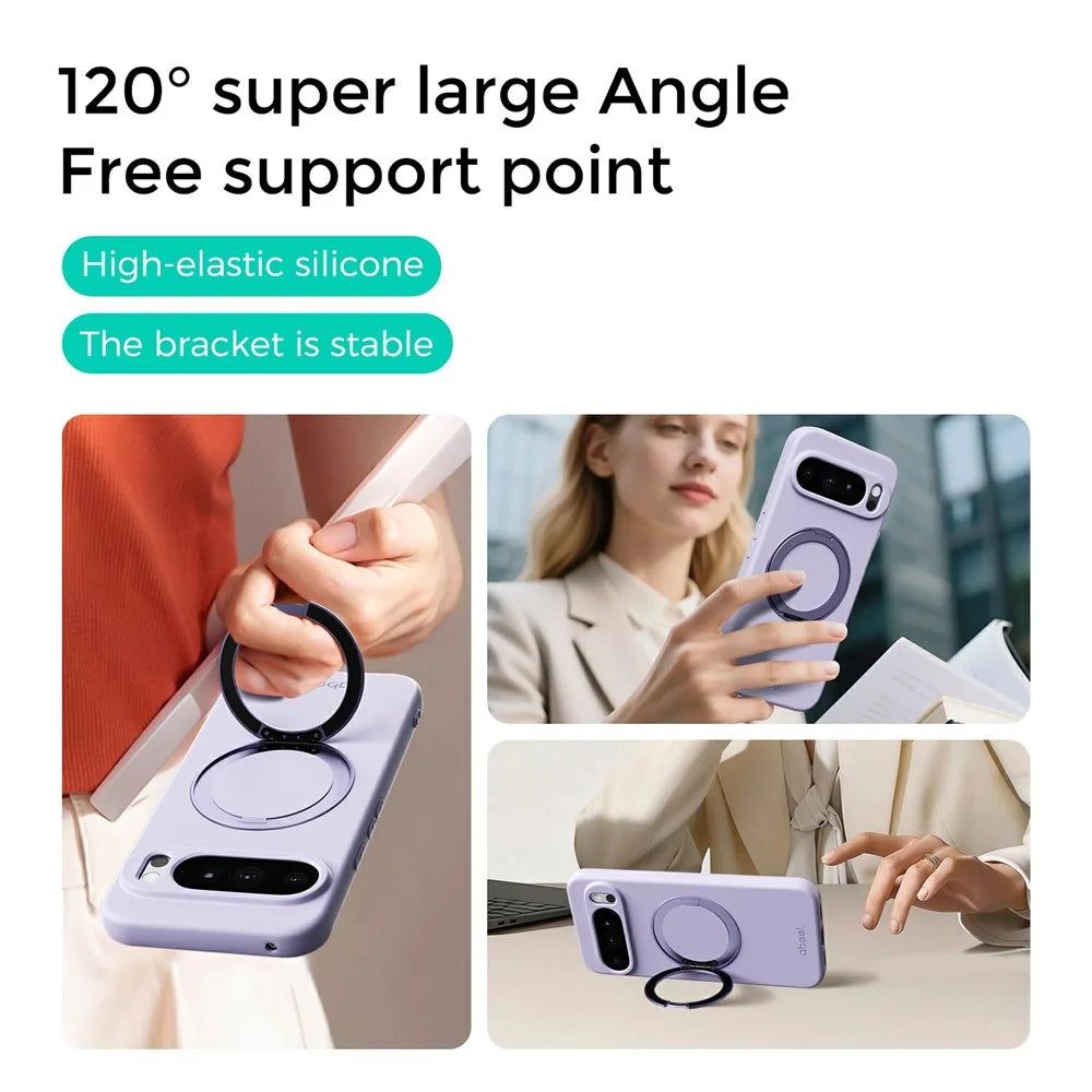 ABEEL For Google Pixel 10 Pro XL Magnetic Case Kickstand Skin Touch Liquid Silicone Phone Cover - Purple - 6