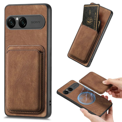 For Sony Xperia 10 VII Magnetic Case Retro Leather + TPU Phone Cover with Detachable Card Slot - Brown - 1