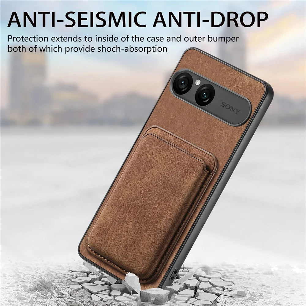 For Sony Xperia 10 VII Magnetic Case Retro Leather + TPU Phone Cover with Detachable Card Slot - Brown - 7