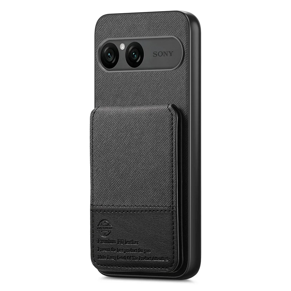 For Sony Xperia 10 VII Case Cloth Texture Leather + PC + TPU Cover with RFID Blocking Card Holder - Black - 2
