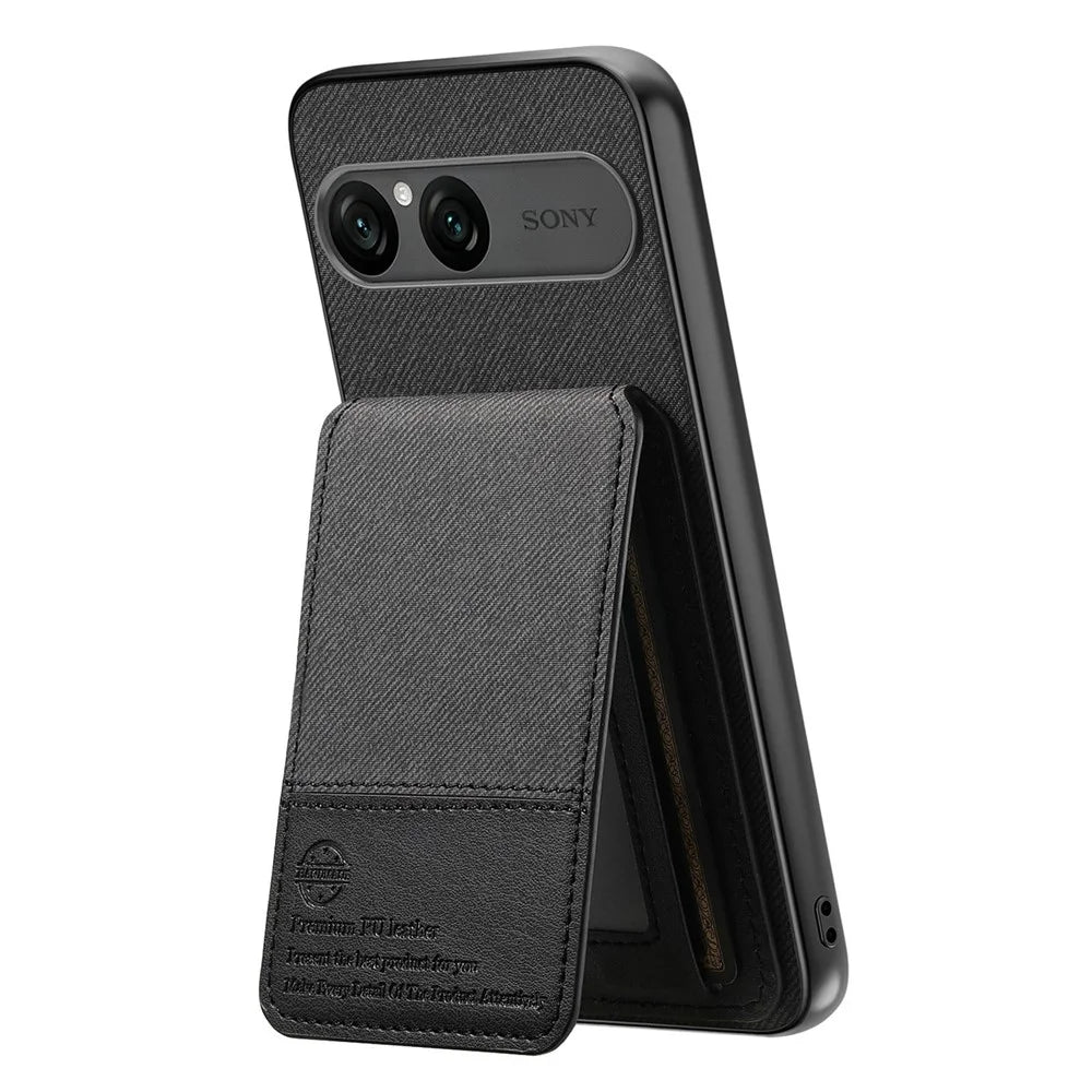 For Sony Xperia 10 VII Case Cloth Texture Leather + PC + TPU Cover with RFID Blocking Card Holder - Black - 3