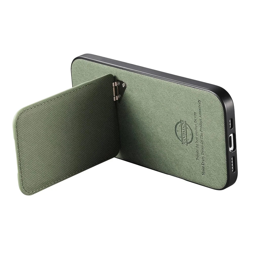 For Sony Xperia 10 VII Case Cloth Texture Leather + PC + TPU Phone Cover with Card Holder Kickstand - Green - 4