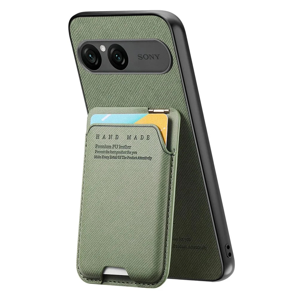 For Sony Xperia 10 VII Case Cloth Texture Leather + PC + TPU Phone Cover with Card Holder Kickstand - Green - 5