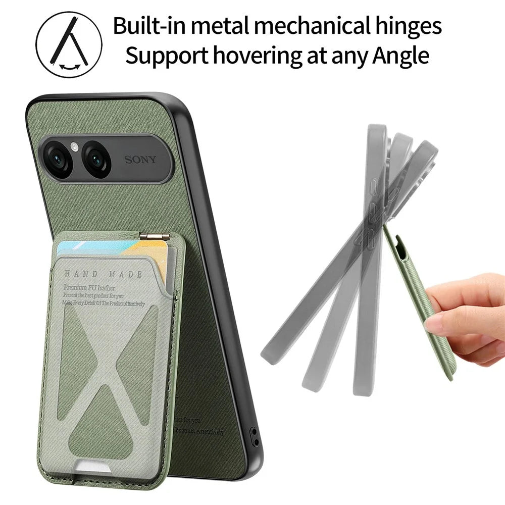 For Sony Xperia 10 VII Case Cloth Texture Leather + PC + TPU Phone Cover with Card Holder Kickstand - Green - 6