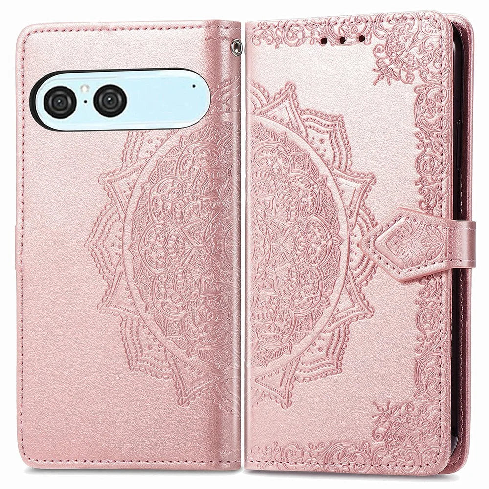 For Sony Xperia 10 VII Wallet Case Mandala Flower Leather Phone Cover Stand - Rose Gold - 1