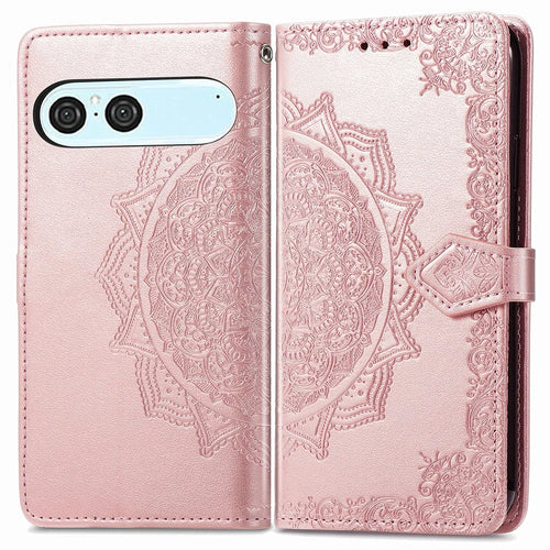 For Sony Xperia 10 VII Wallet Case Mandala Flower Leather Phone Cover Stand - Rose Gold - 1