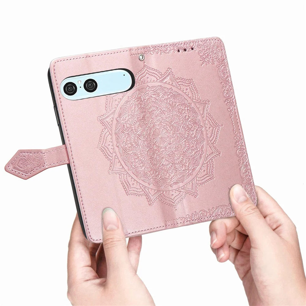 For Sony Xperia 10 VII Wallet Case Mandala Flower Leather Phone Cover Stand - Rose Gold - 4