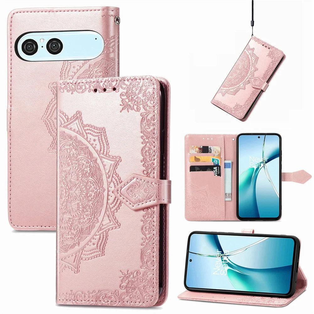 For Sony Xperia 10 VII Wallet Case Mandala Flower Leather Phone Cover Stand - Rose Gold - 5