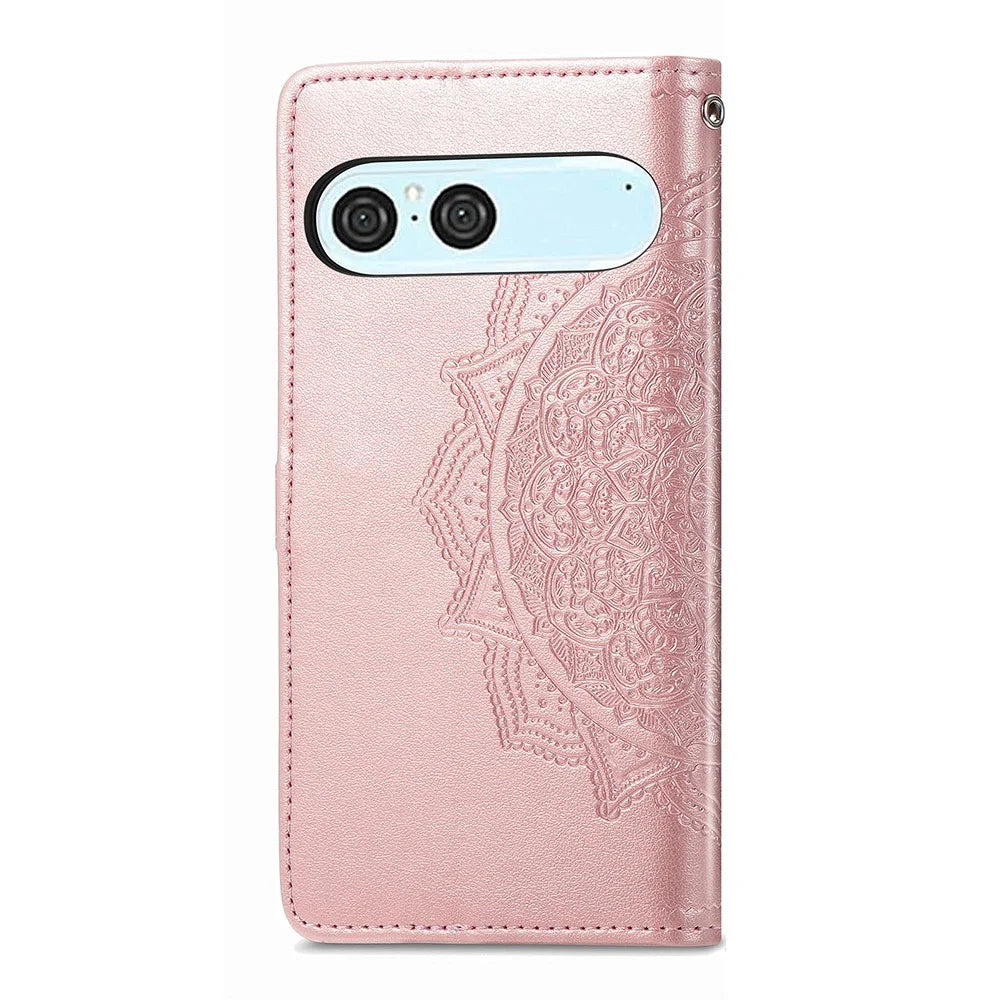For Sony Xperia 10 VII Wallet Case Mandala Flower Leather Phone Cover Stand - Rose Gold - 6