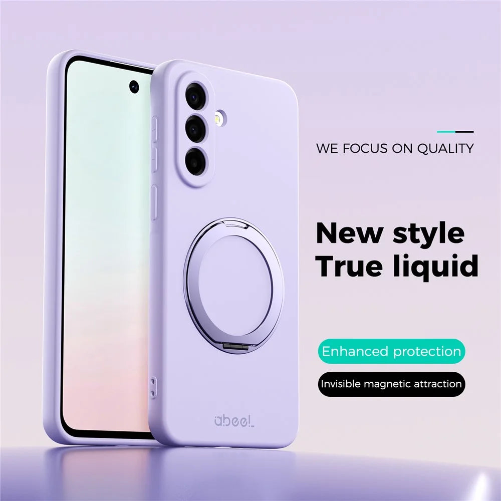 ABEEL For Samsung Galaxy A37 5G Magnetic Case Kickstand Skin Touch Liquid Silicone Phone Cover - Purple - 2