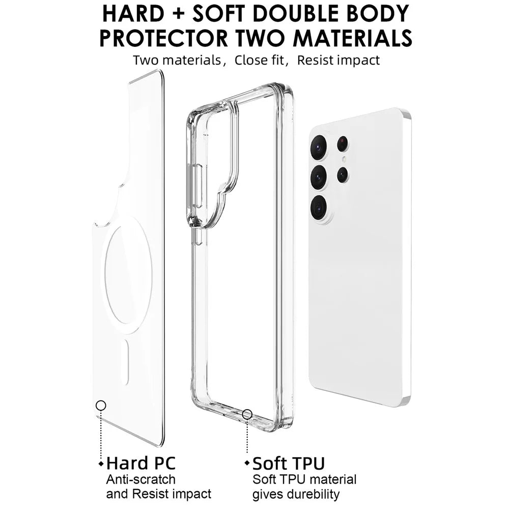For Samsung Galaxy S26 Ultra Magnetic Case TPU + PC Clear Phone Cover - Transparent - 4