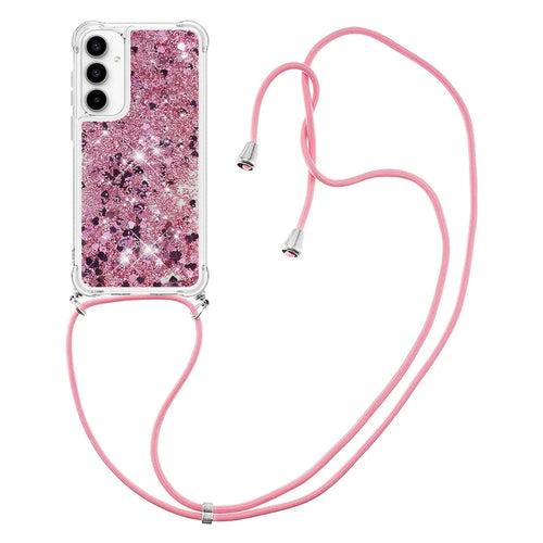For Samsung Galaxy A37 5G / A56 5G / A36 5G TPU Case Quicksand Phone Cover with Lanyard - Rose Gold  /  Hearts - 1
