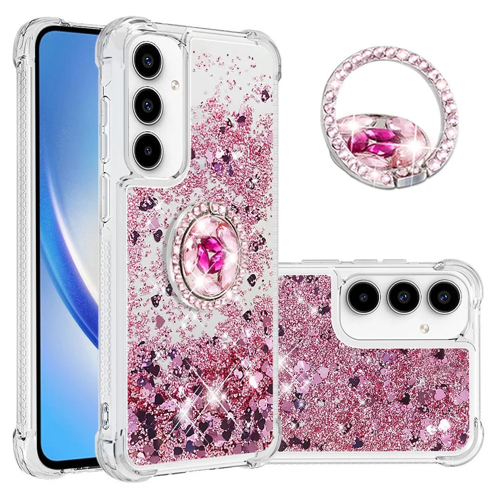 For Samsung Galaxy A37 5G / A36 5G / A56 5G TPU Case with Kickstand Quicksand Shockproof Cover - Rose Gold  /  Hearts - 1