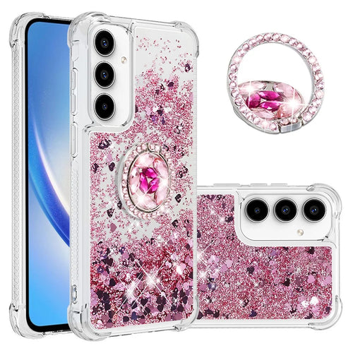 For Samsung Galaxy A37 5G / A36 5G / A56 5G TPU Case with Kickstand Quicksand Shockproof Cover - Rose Gold  /  Hearts - 1