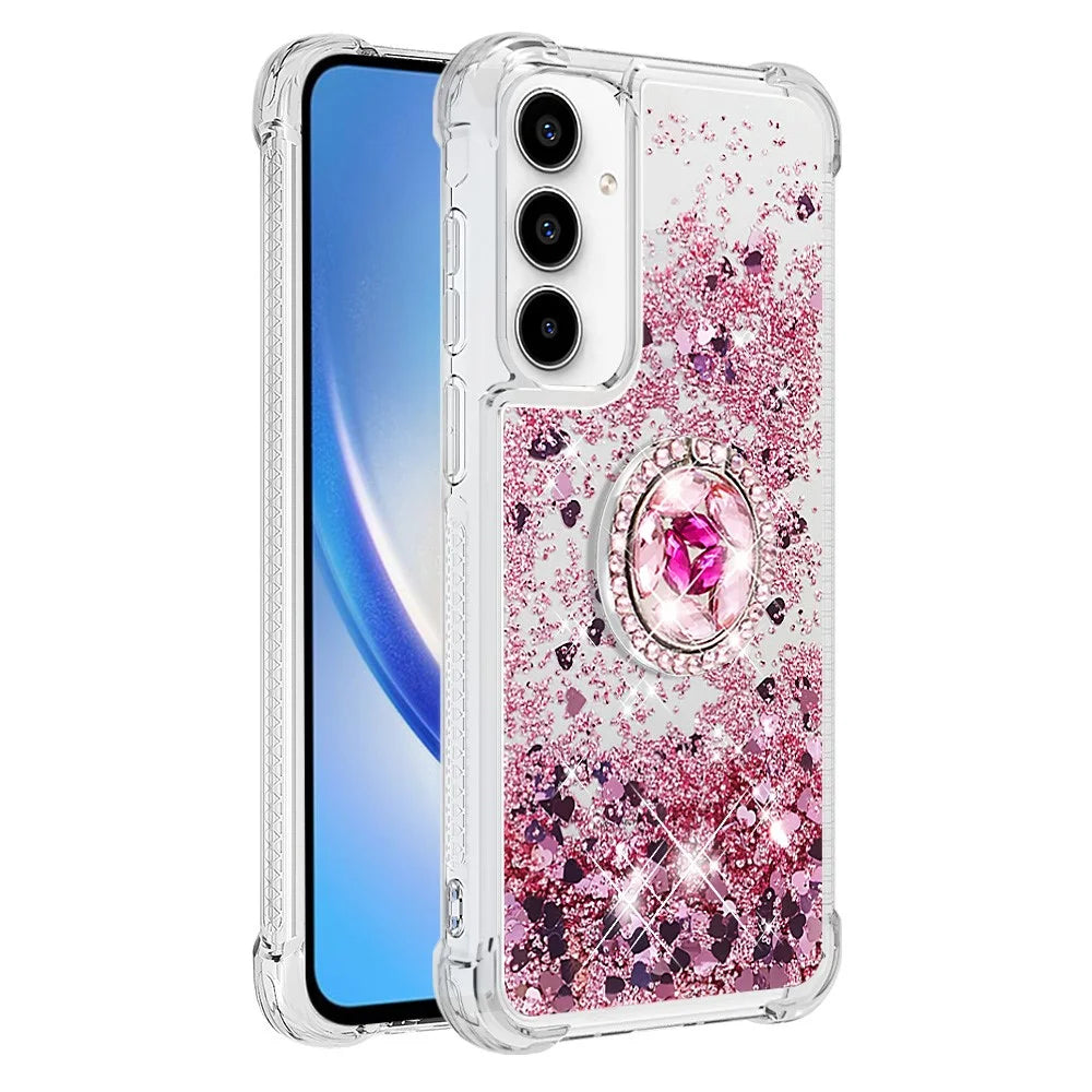 For Samsung Galaxy A37 5G / A36 5G / A56 5G TPU Case with Kickstand Quicksand Shockproof Cover - Rose Gold  /  Hearts - 3