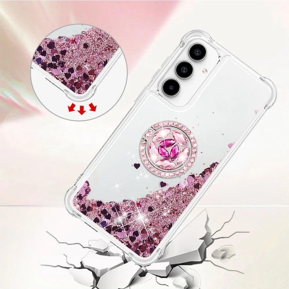 For Samsung Galaxy A37 5G / A36 5G / A56 5G TPU Case with Kickstand Quicksand Shockproof Cover - Rose Gold  /  Hearts - 4
