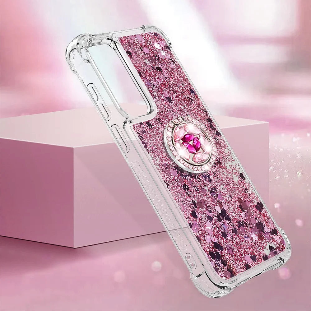 For Samsung Galaxy A37 5G / A36 5G / A56 5G TPU Case with Kickstand Quicksand Shockproof Cover - Rose Gold  /  Hearts - 6
