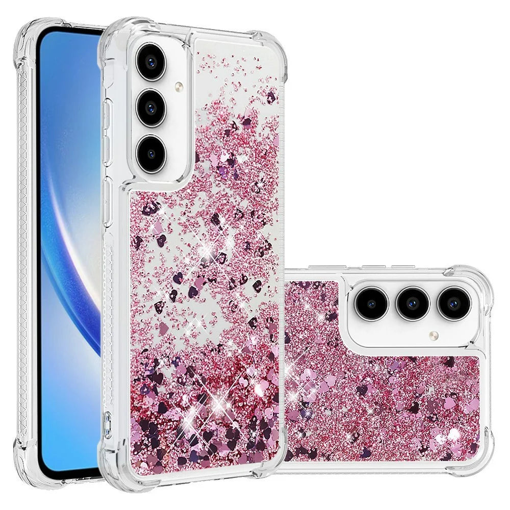 For Samsung Galaxy A37 5G / A36 5G / A56 5G TPU Case Glitter Quicksand Shockproof Phone Back Cover - Rose Gold  /  Hearts - 1