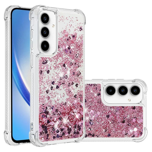 For Samsung Galaxy A37 5G / A36 5G / A56 5G TPU Case Glitter Quicksand Shockproof Phone Back Cover - Rose Gold  /  Hearts - 1
